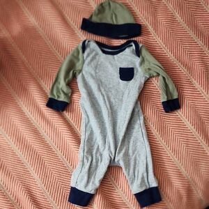 Carter's Gray and Green Footie Set with Hat